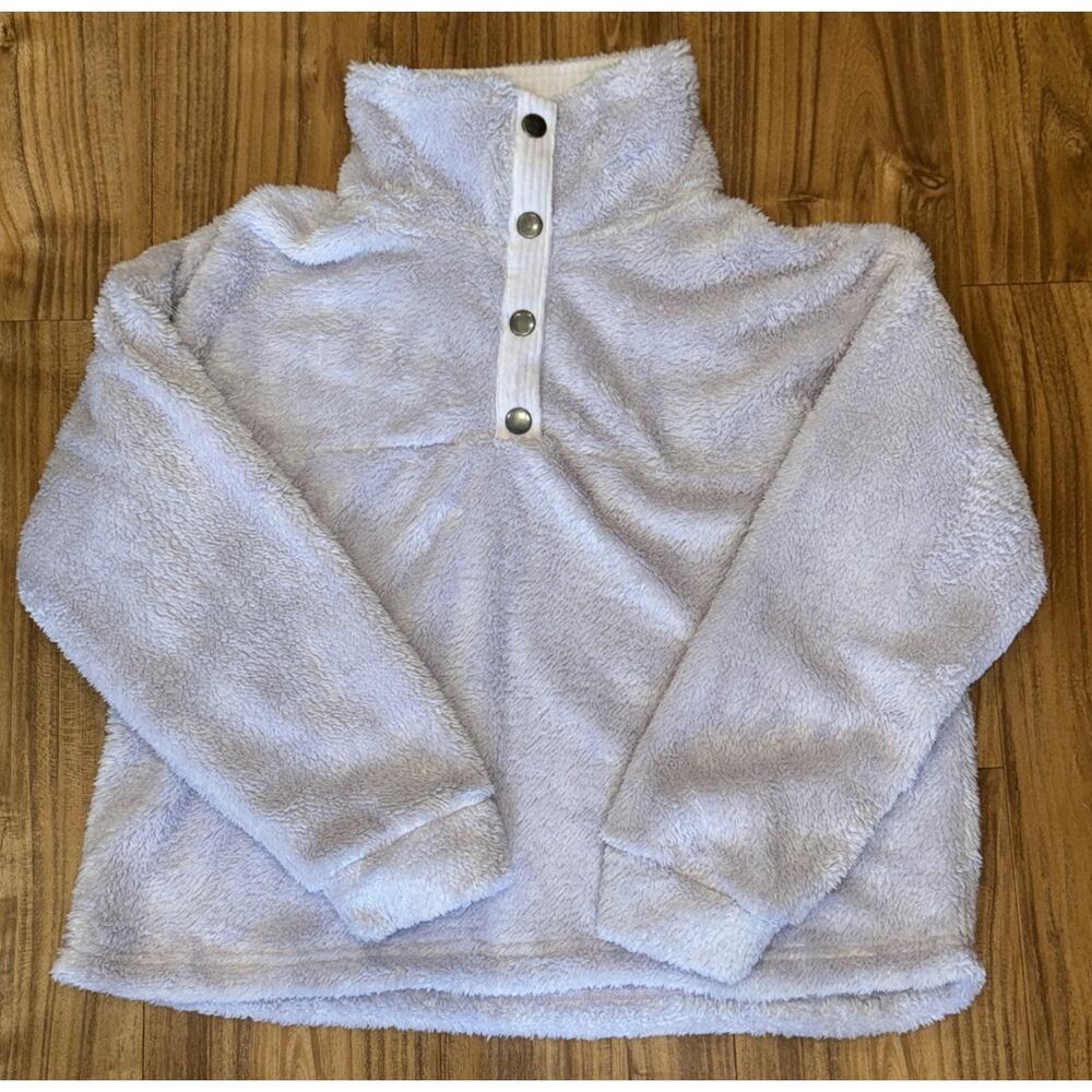 Cozie by Pink Rose Frosted Lilac Cowl Neck Cropped Sherpa Pullover‎ Large NWT